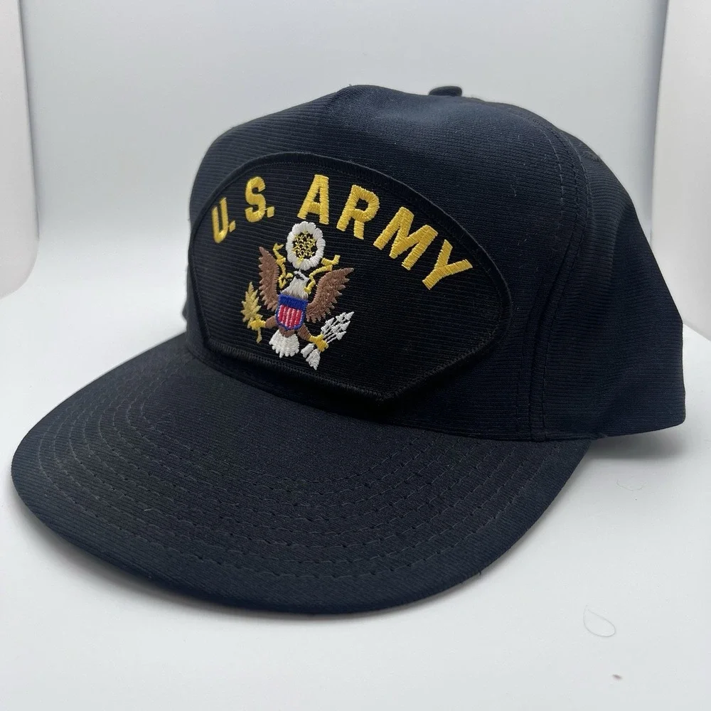 Vintage US Army Eagle Crest‎ Snapback Hat Cap Patch USA Military Black
